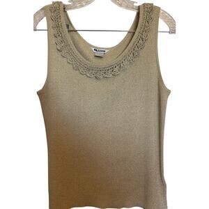 Peter Nygard Silk Blend gold tan Ribbed Sleeveless Blouse